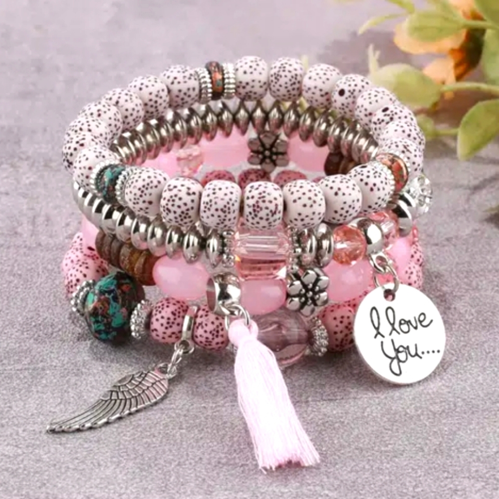 4 pc pink bracelet set